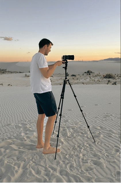 Peter filming in the sand dunes